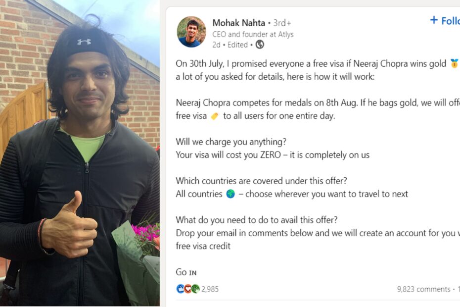 Free Visas If Neeraj Chopra Wins Gold